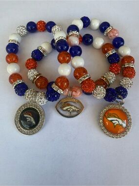 Denver Broncos Inspired Orange, Blue & White Beaded Bracelet Set